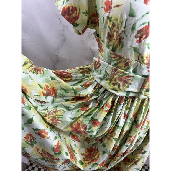 Vtg 1950s Full Skirt Day Dress tea M 50s Handmade Garden Floral MCM Party Flaw* - Picture 13 of 16